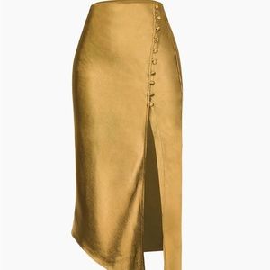 MICAS Asymmetric Hem Slit Button Deco Skirt